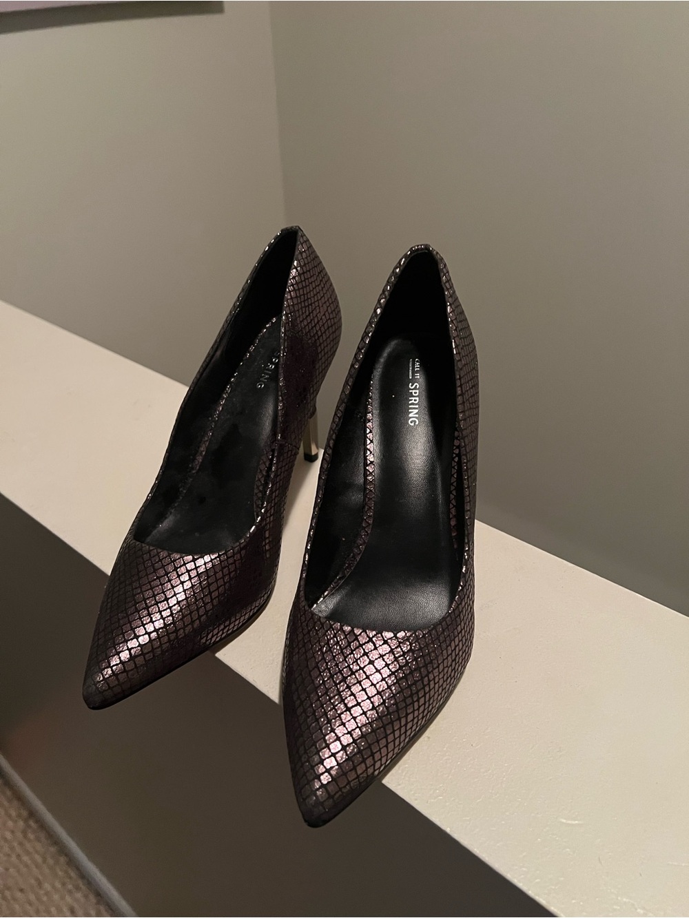 Call It Spring Metallic Textured Pointed-Toe Heels - Size 11
